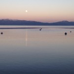 Sunset and full moon over Lake Tahoe