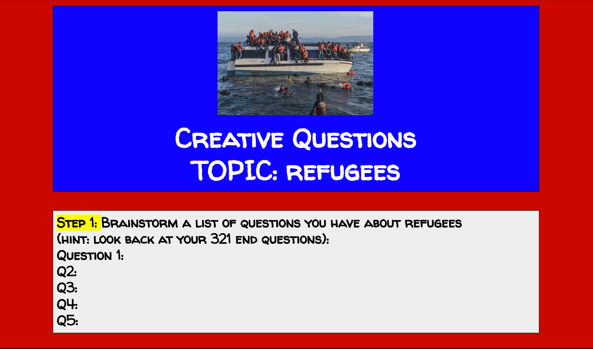 refugee creative questions thinking