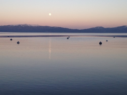 Sunset and full moon over Lake Tahoe