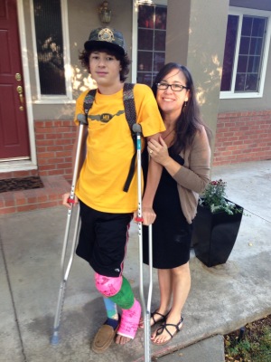 first day of school, on crutches